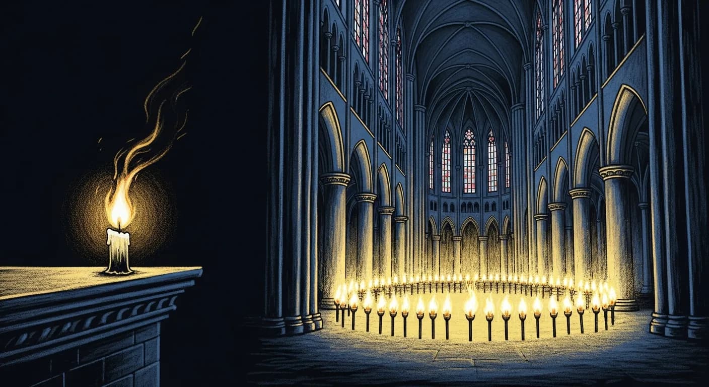 Одинокая фигура у штурвала огромного корабля, безуспешно пытающаяся повернуть руль в одиночку посреди бушующего шторма.