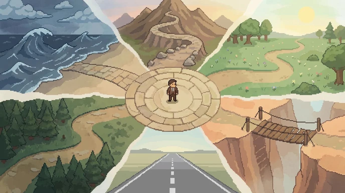 Шахматная доска, где каждая фигура отбрасывает свою тень — одни тени показывают рукопожатие, другие — кулаки, третьи — отвернувшиеся фигуры. Тёплый боковой свет создаёт контраст между фигурами и их тенями.